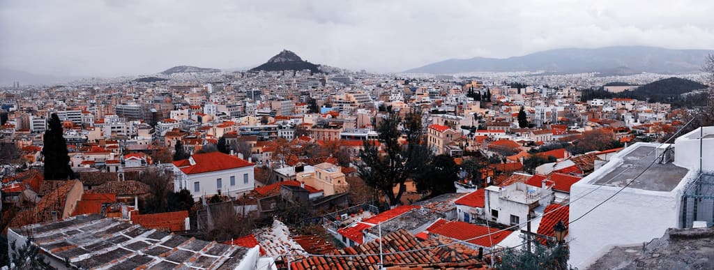 Panoramic view of the Athens cityscape with Lycabettus Hill