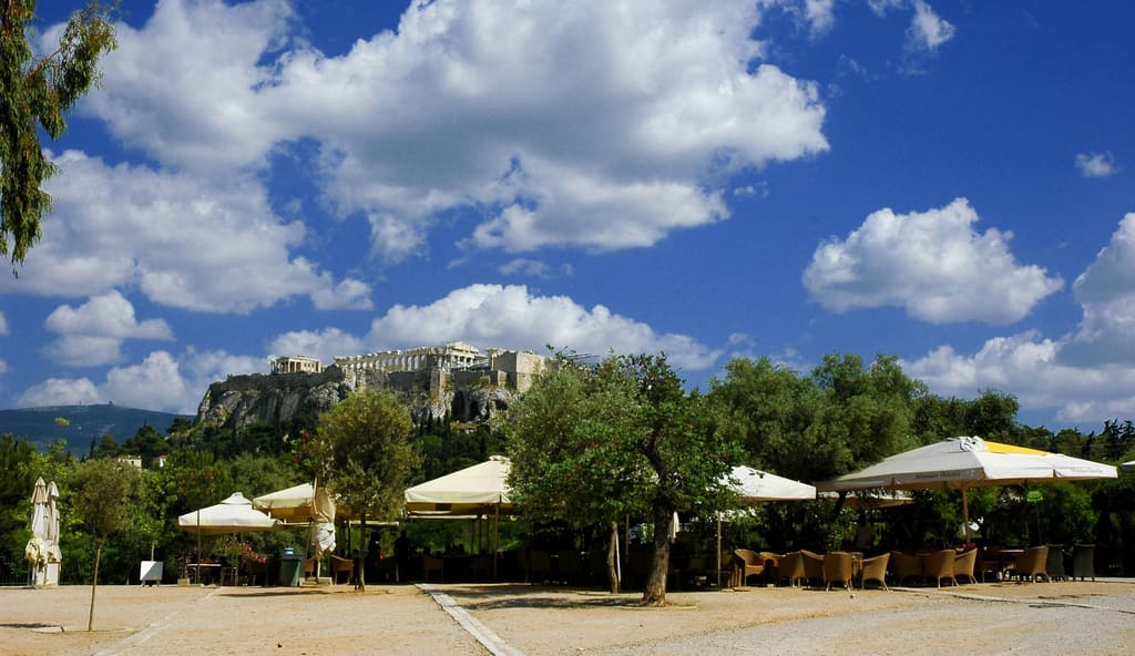 An open-air cafe in central Athens