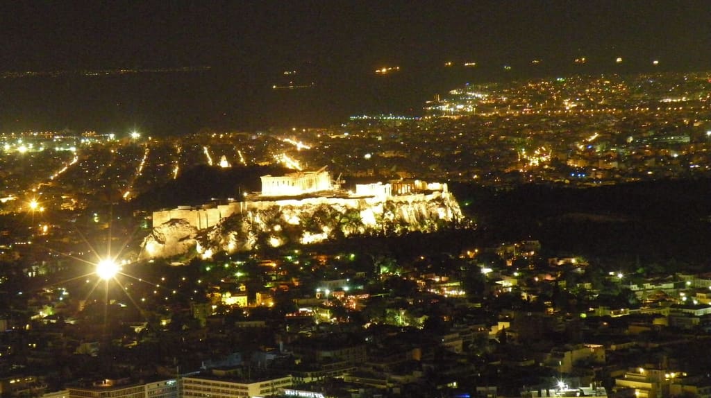 The floodlit Acropolis of Athens at night